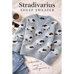 Stradivarius Sheep Sweater Light Blue Boucle Knit Cozy Cottagecore Size S